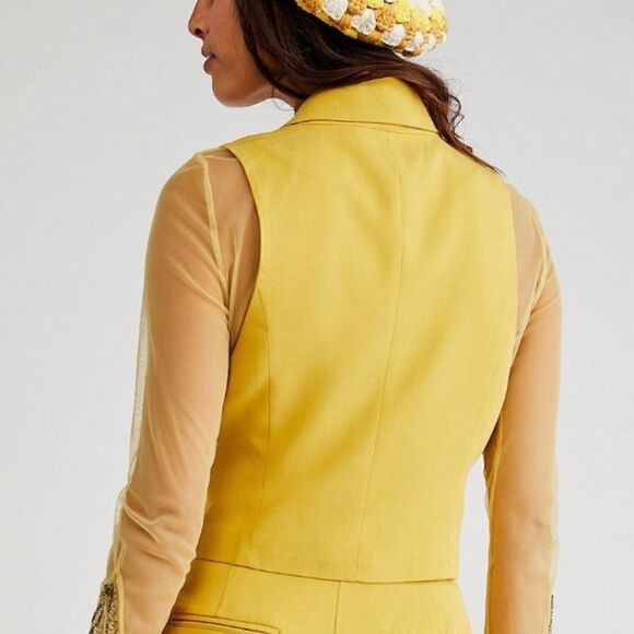 NWT Free People Gabbie Vest Suit Tuxedo Cropped Tailored Slim Collared Mustard - Picture 6 of 16